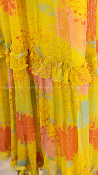 Flowing Halter-Neck Yellow Tiered Dress