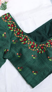Emerald Green Embroidered Silk Blouse