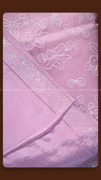 Floral Embroidered Pink Silk Fabric