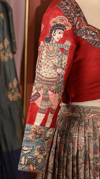 Red Kalankari Lehanga