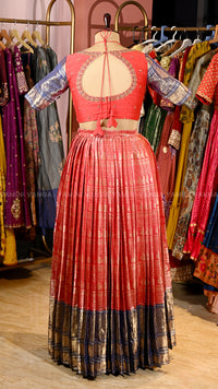 red and blue Lehanga
