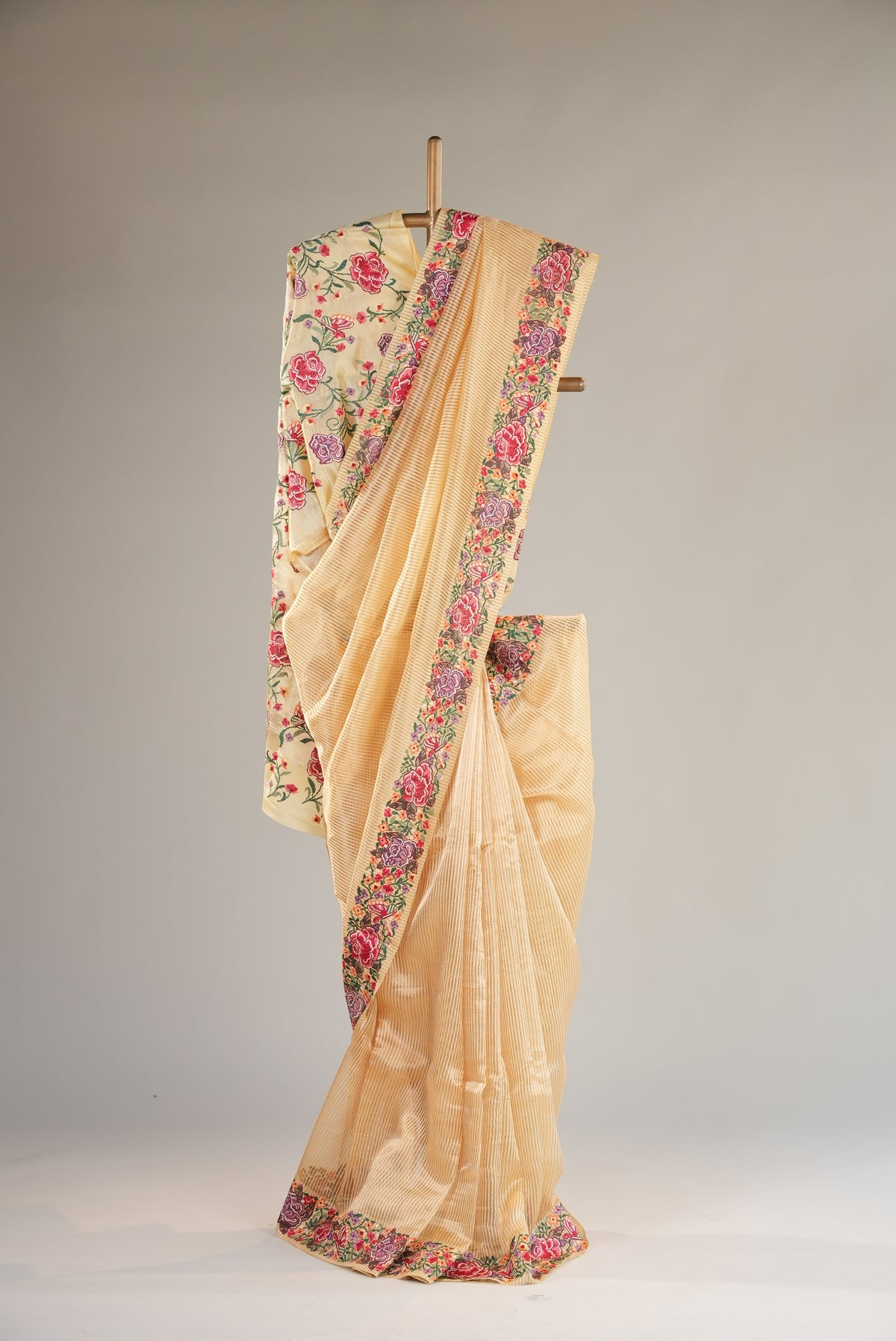 Premium Cream Saree with Floral Border