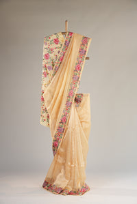 Premium Cream Saree with Floral Border