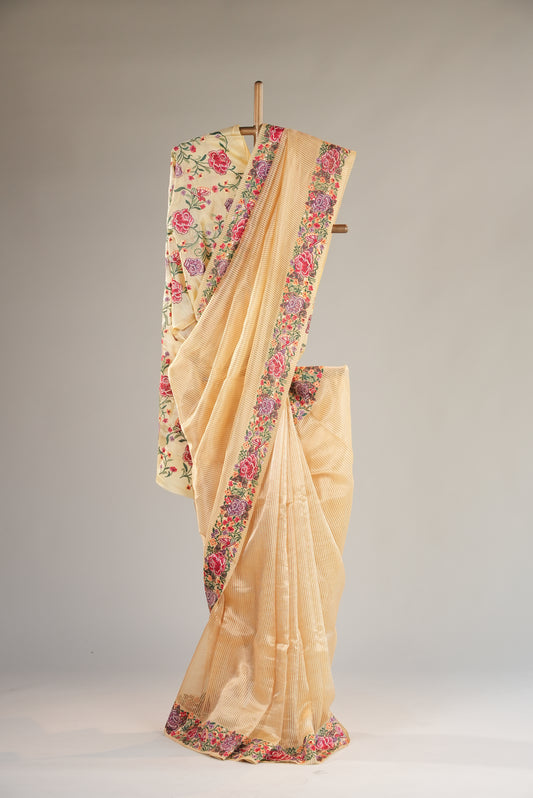 Premium Cream Saree with Floral Border