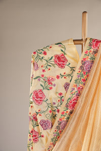 Premium Cream Saree with Floral Border